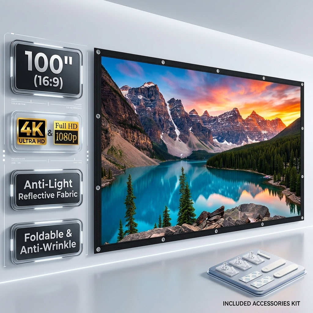 Pantalla de Proyección HD 100 Pulgadas Anti-Luz 16:9 con Fijaciones